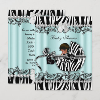 African American Baby Shower Zebra Boy or Girl Invitation