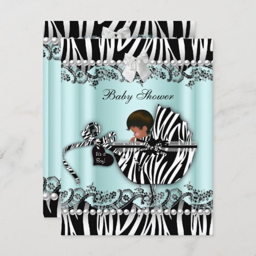 African American Baby Shower Zebra Boy or Girl Invitation
