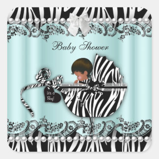 African American Baby Shower Zebra Boy or Girl Square Sticker