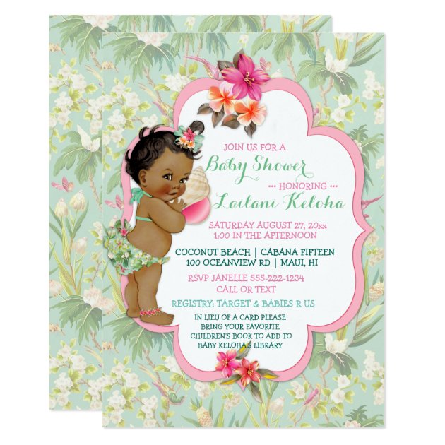 African American Baby Tropical Luau Hawaiian Invitation
