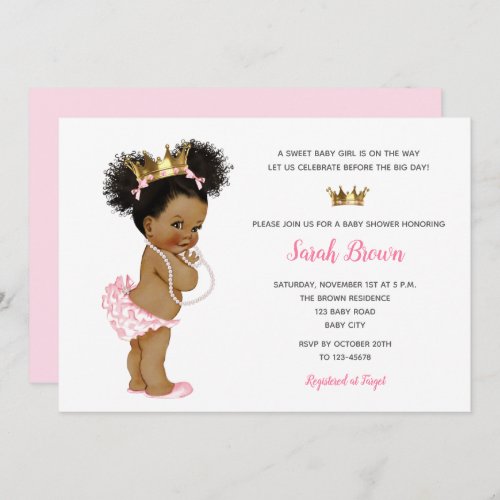 African American Baby Vintage Princess Pink  Invitation