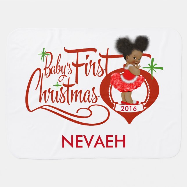 African American Baby's First Christmas Blanket (Horizontal)