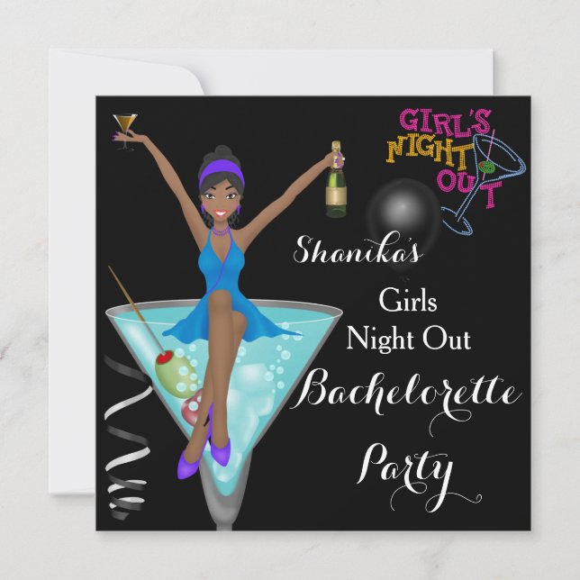 African American Bachelorette Party Cocktails 2 Invitation (Front)