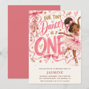 African American Ballerina 1st Birthday Invitation