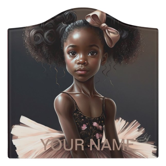 African American ballerina , a girl   loves ballet Door Sign (Large Crest Front)