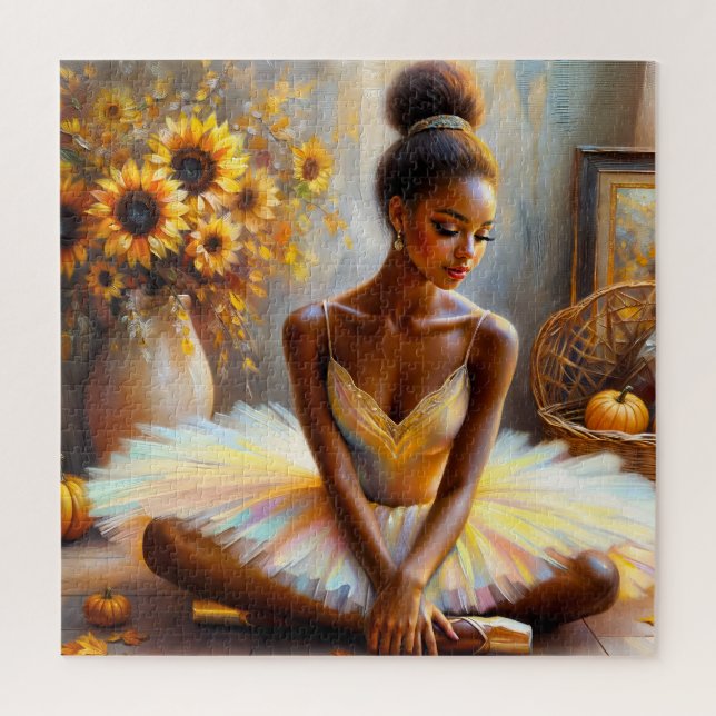 African American Ballerina Autumn Sunflowers Jigsaw Puzzle (Vertical)