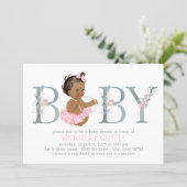 African American Ballerina Baby Shower Invitations (Standing Front)