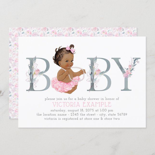 African American Ballerina Baby Shower Invitations (Front/Back)