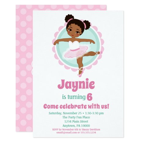 African American Ballerina Ballet Dancing Birthday Invitation