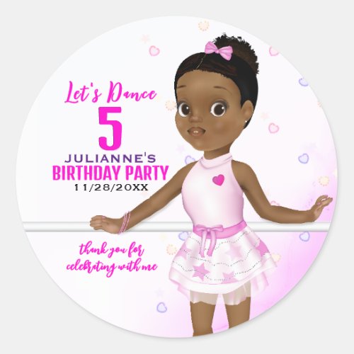 African American Ballerina Birthday Classic Round Sticker