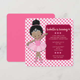 African American Ballerina Birthday Invitation