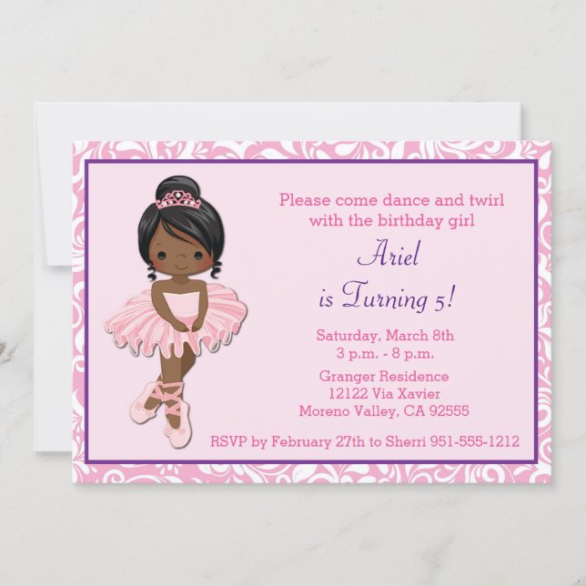 African American Ballerina Birthday Invitation (Front)