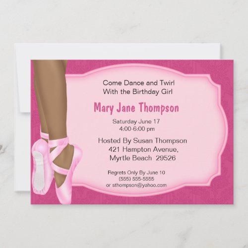 African American Ballerina Birthday Invitation