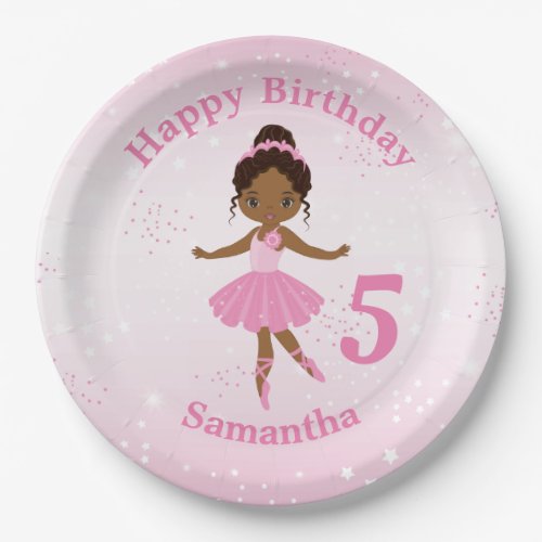 African American Ballerina Birthday Paper Plate