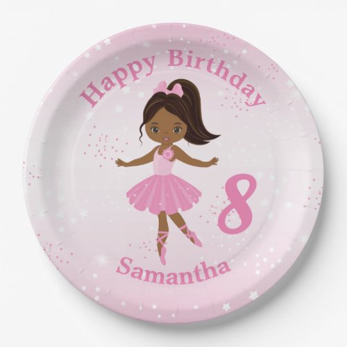 African American Ballerina Birthday Paper Plate