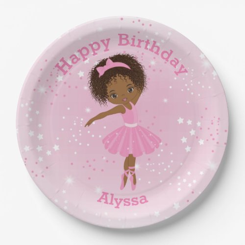 African American Ballerina Birthday Paper Plate