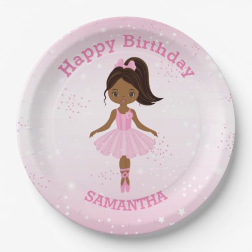 African American Ballerina Birthday Paper Plate