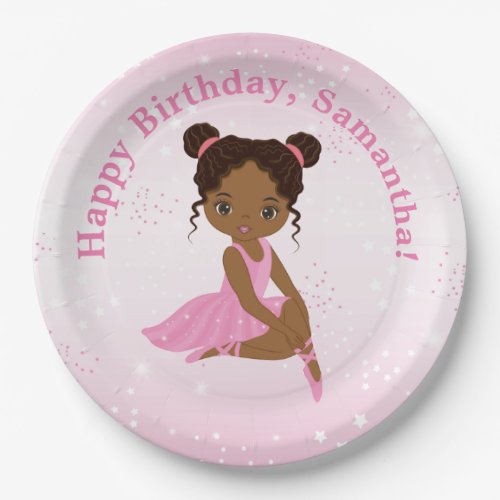 African American Ballerina Birthday Paper Plate