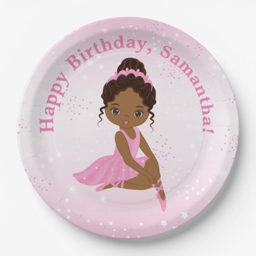 African American Ballerina Birthday Paper Plate