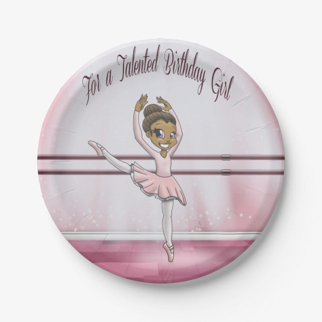 African American Ballerina Birthday Paper Plates (Front)