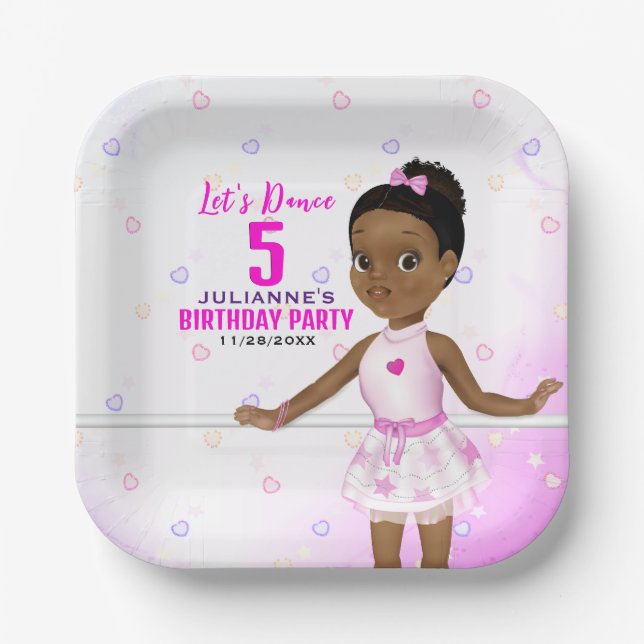 African American Ballerina Birthday Paper Plates (Front)