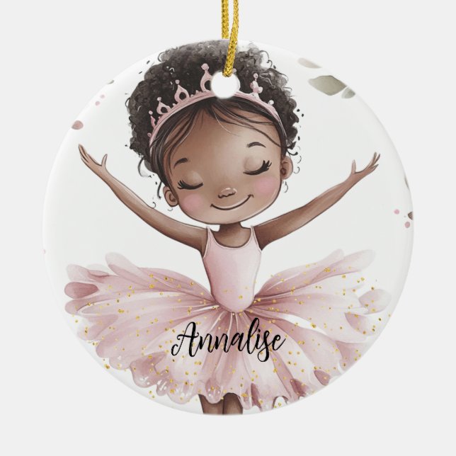 African American Ballerina Ceramic Ornament (Front)