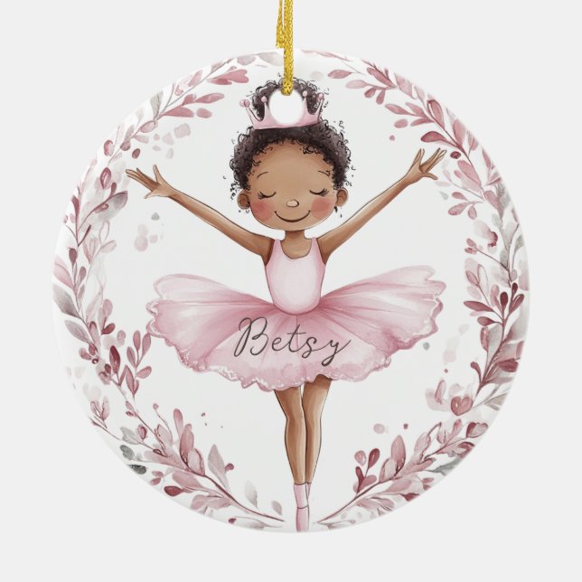 African American Ballerina Ceramic Ornament (Back)