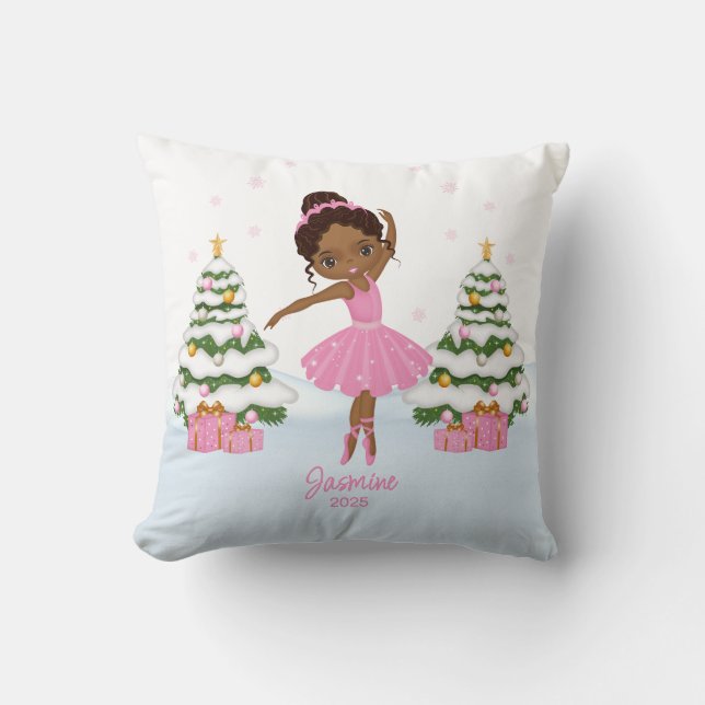 African American Ballerina Christmas Ornaments Throw Pillow (Front)