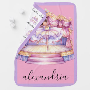 African American Ballerina Custom Name Pink Purple Baby Blanket