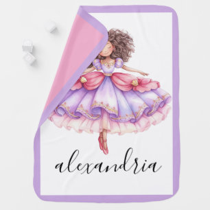 African American Ballerina Custom Name Pink Purple Baby Blanket