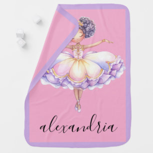 African American Ballerina Custom Name Pink Purple Baby Blanket