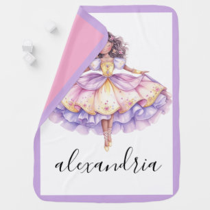 African American Ballerina Custom Name Pink Purple Baby Blanket