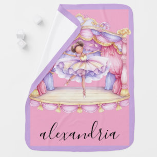 African American Ballerina Custom Name Pink Purple Baby Blanket