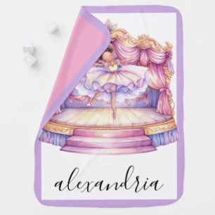 African American Ballerina Custom Name Pink Purple Baby Blanket