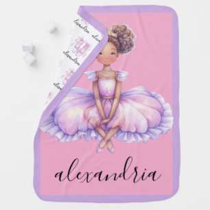African American Ballerina Custom Name Pink Purple Baby Blanket