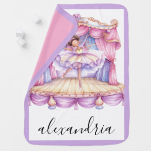 African American Ballerina Custom Name Pink Purple Baby Blanket