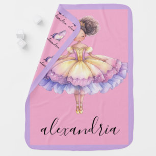 African American Ballerina Custom Name Pink Purple Baby Blanket