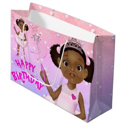 African American Ballerina Fairy Princess Large Gift Bag