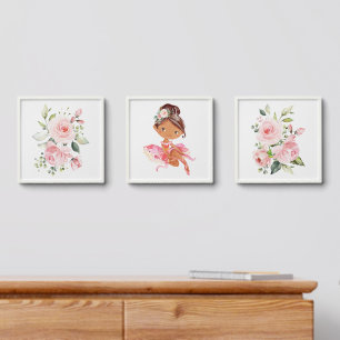 African American Ballerina, Flowers, Girl Nursery Peel And Stick Photo Tile