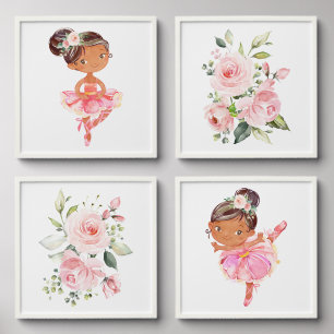 African American Ballerina, Flowers, Girl Nursery Peel And Stick Photo Tile