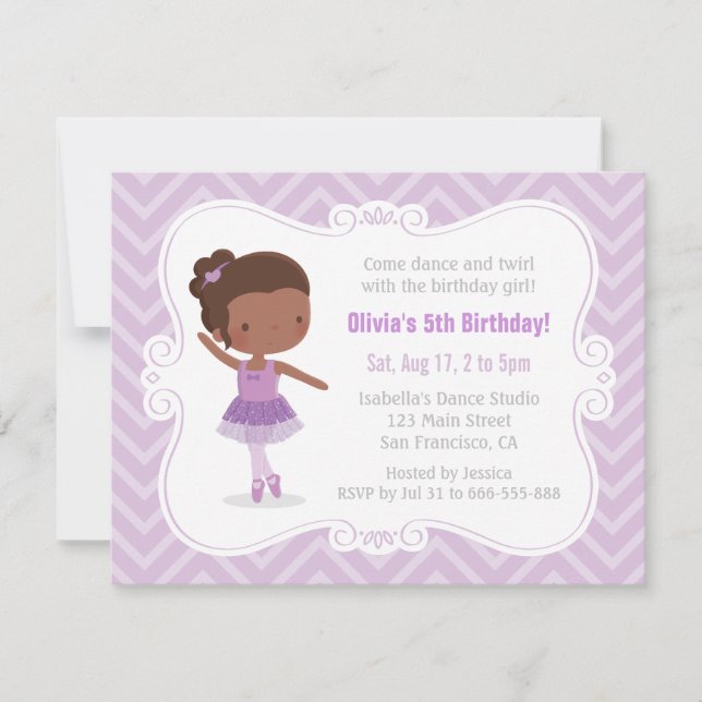 African American Ballerina Girl Birthday Party Invitation (Front)