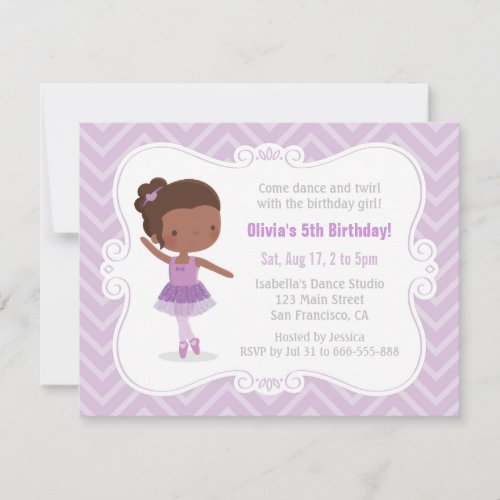 African American Ballerina Girl Birthday Party Invitation