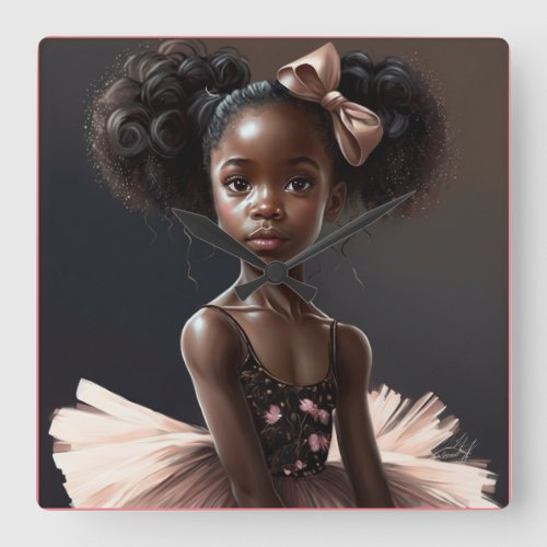 African American ballerina  girl who loves ballet Square Wall Clock