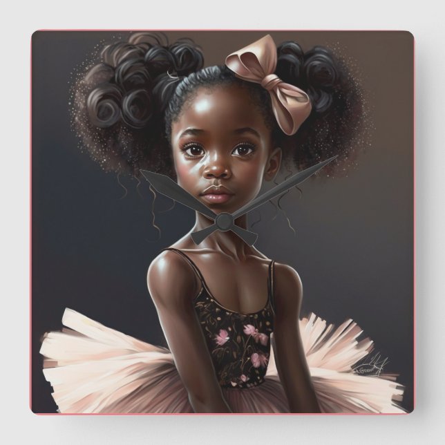 African American ballerina , girl who loves ballet Square Wall Clock (Front)