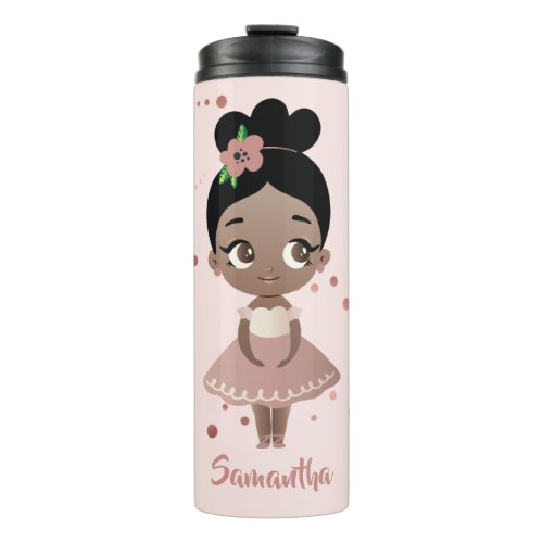 African American Ballerina Girl with Flower Pink Thermal Tumbler