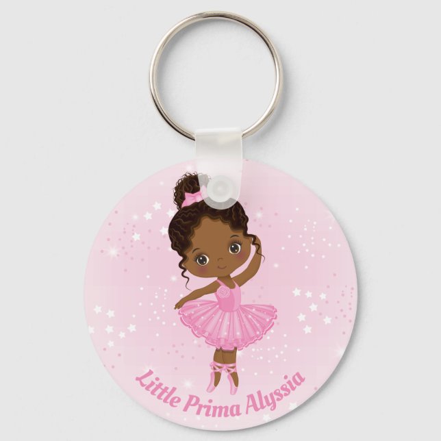 African American Ballerina Personalized Keychain (Front)