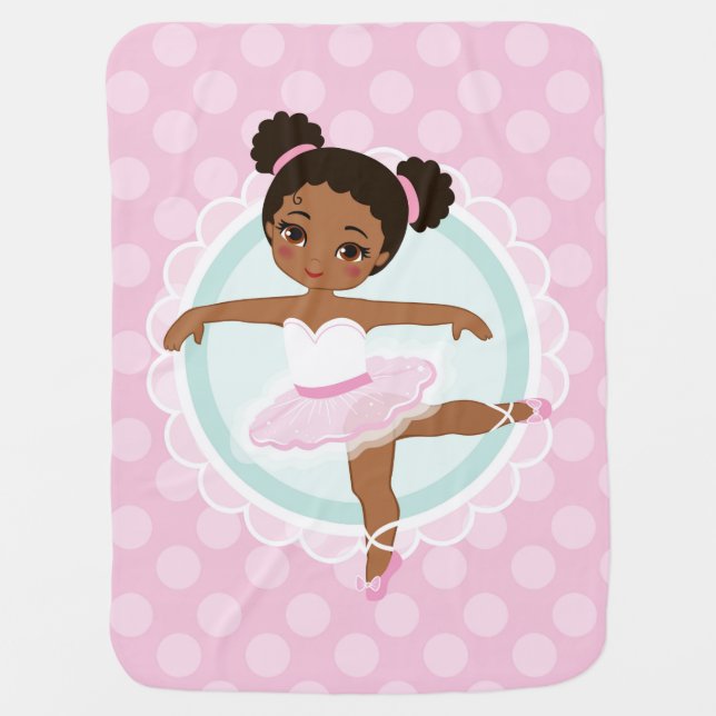 African American Ballerina - Pink Ballet Dancer Baby Blanket (Front)