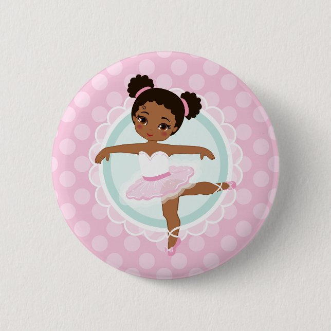 African American Ballerina - Pink Ballet Dancer Button (Front)