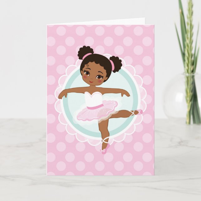 African American Ballerina - Pink Ballet Dancer Card (Front)