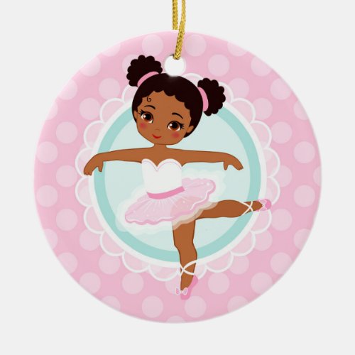 African American Ballerina _ Pink Ballet Dancer Ceramic Ornament